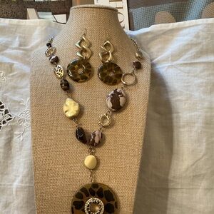 Gold and Brown Statement Necklace and Earring Set